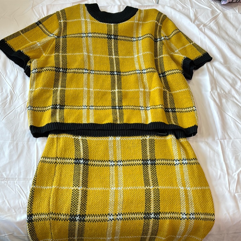 Almost Famous Yellow Plaid Set